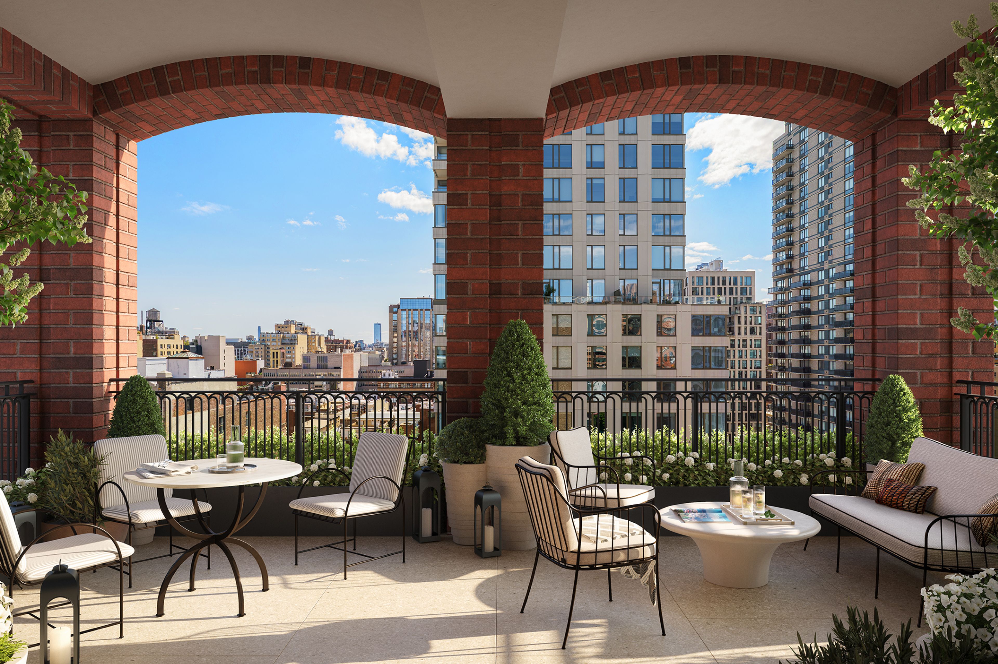 Elegant outdoor terrace at a luxury residences for sale in Gramercy at The Willow new development by Naftali Group.