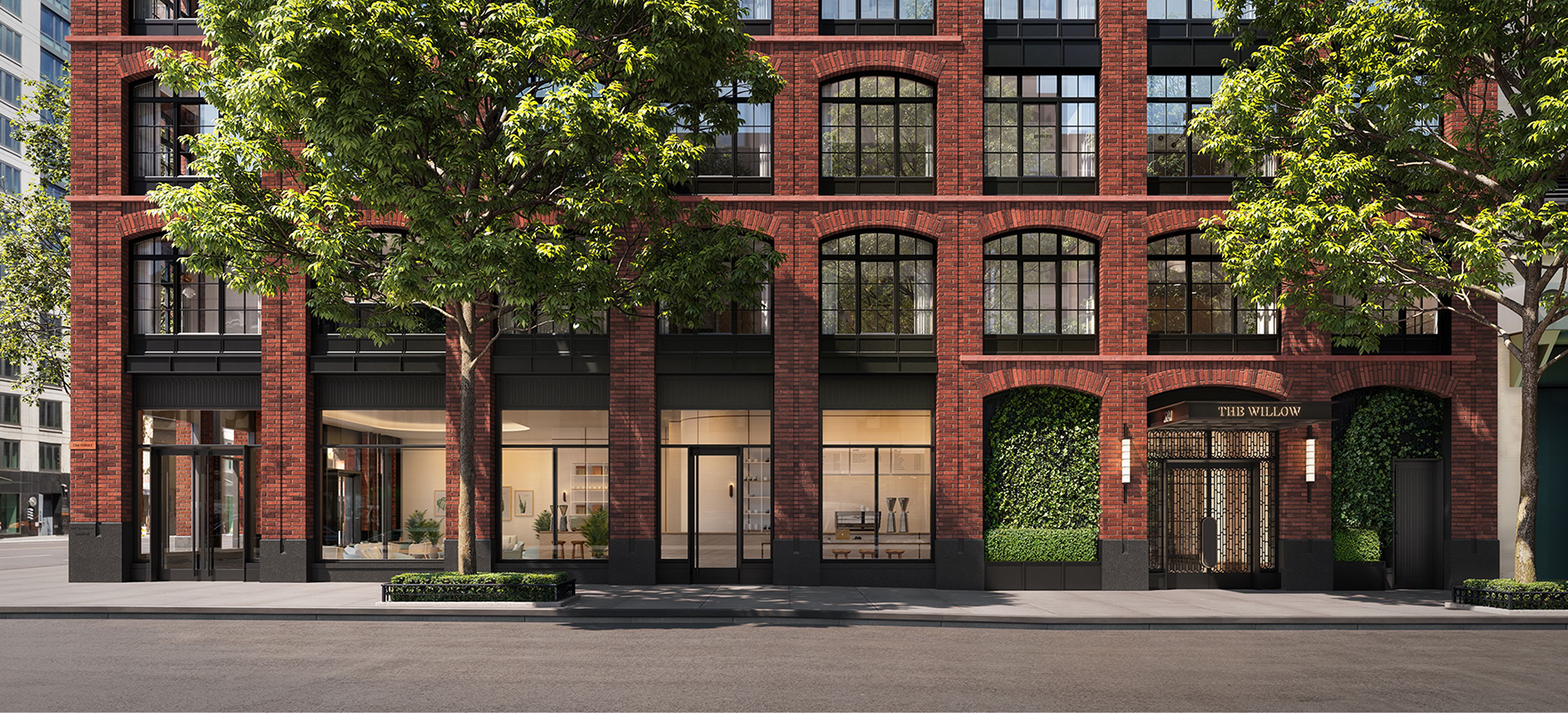 Entrance and street view of The Willow Residences by Naftali Group, new development in Gramercy NYC.