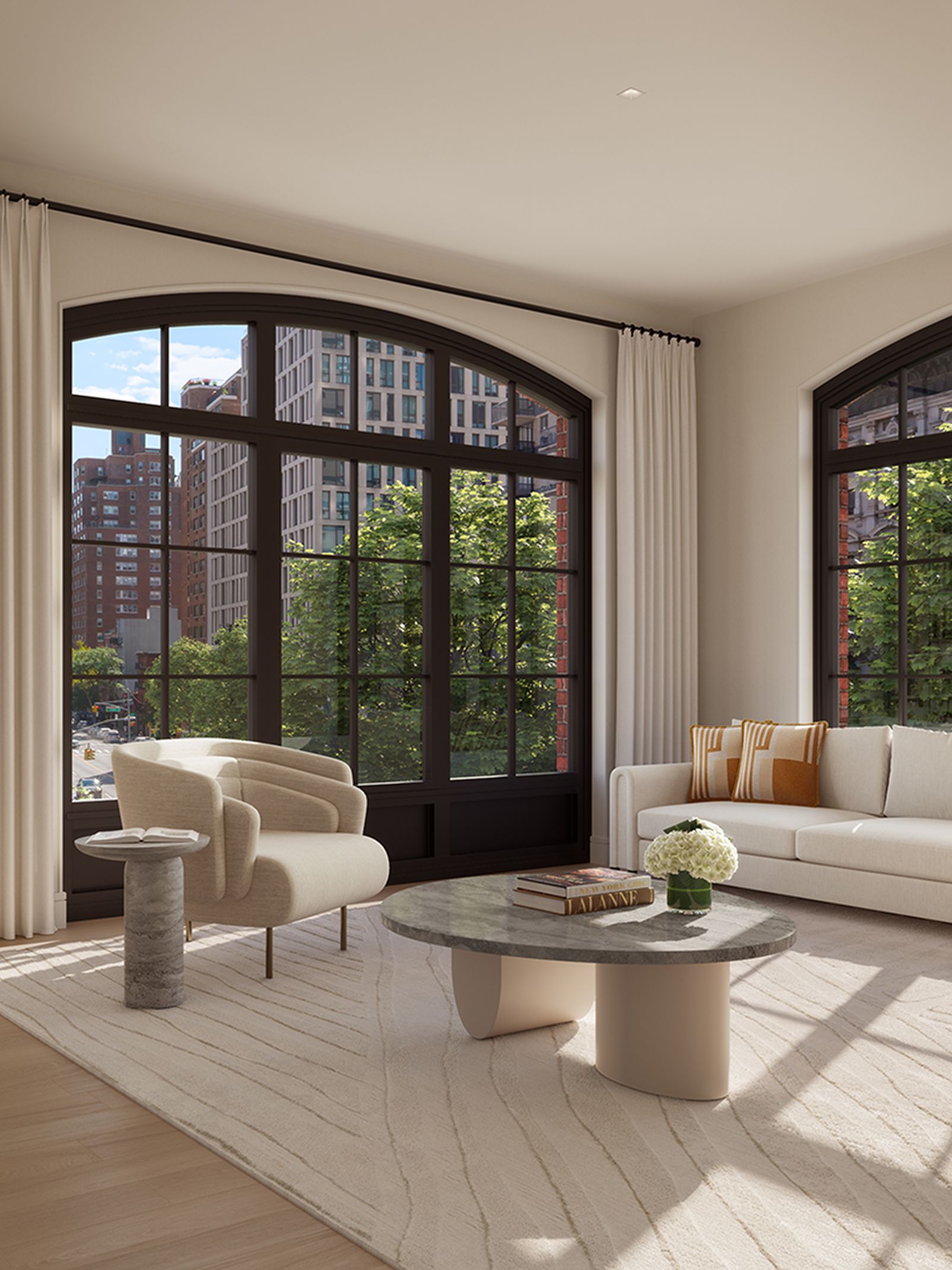 Elegant modern living room at a new luxury residence in The Willow Gramercy New Development by Naftali Group.
