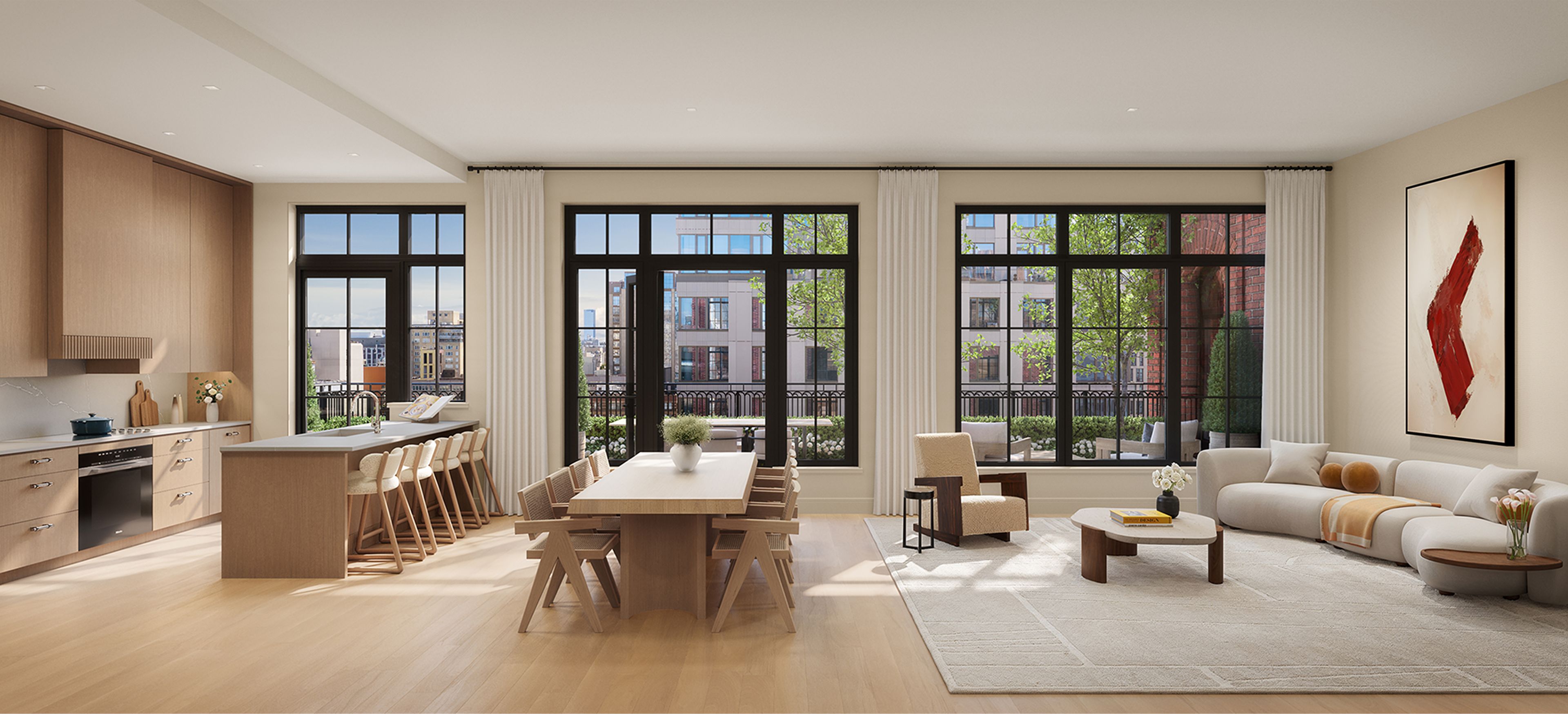Spacious residence with terrace and huge windows at The Willow luxury homes in Gramercy New York City.