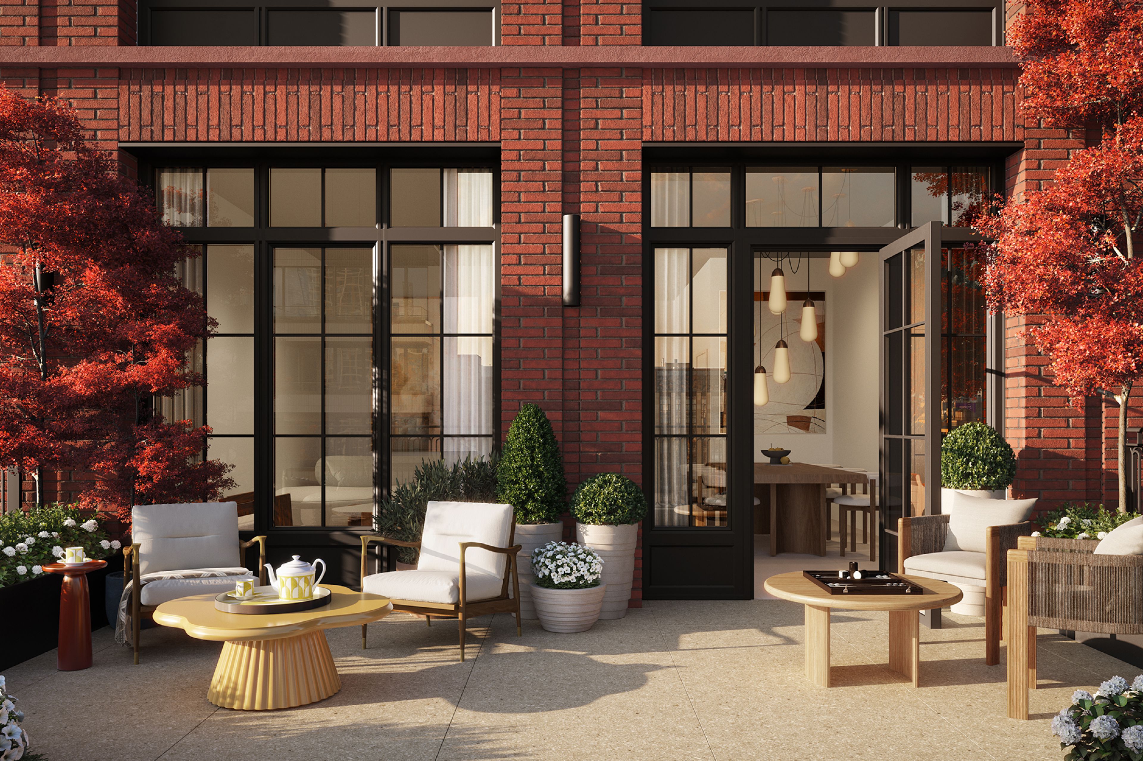 Elegant outdoor terrace at a luxury residences for sale in Gramercy at The Willow new development by Naftali Group.