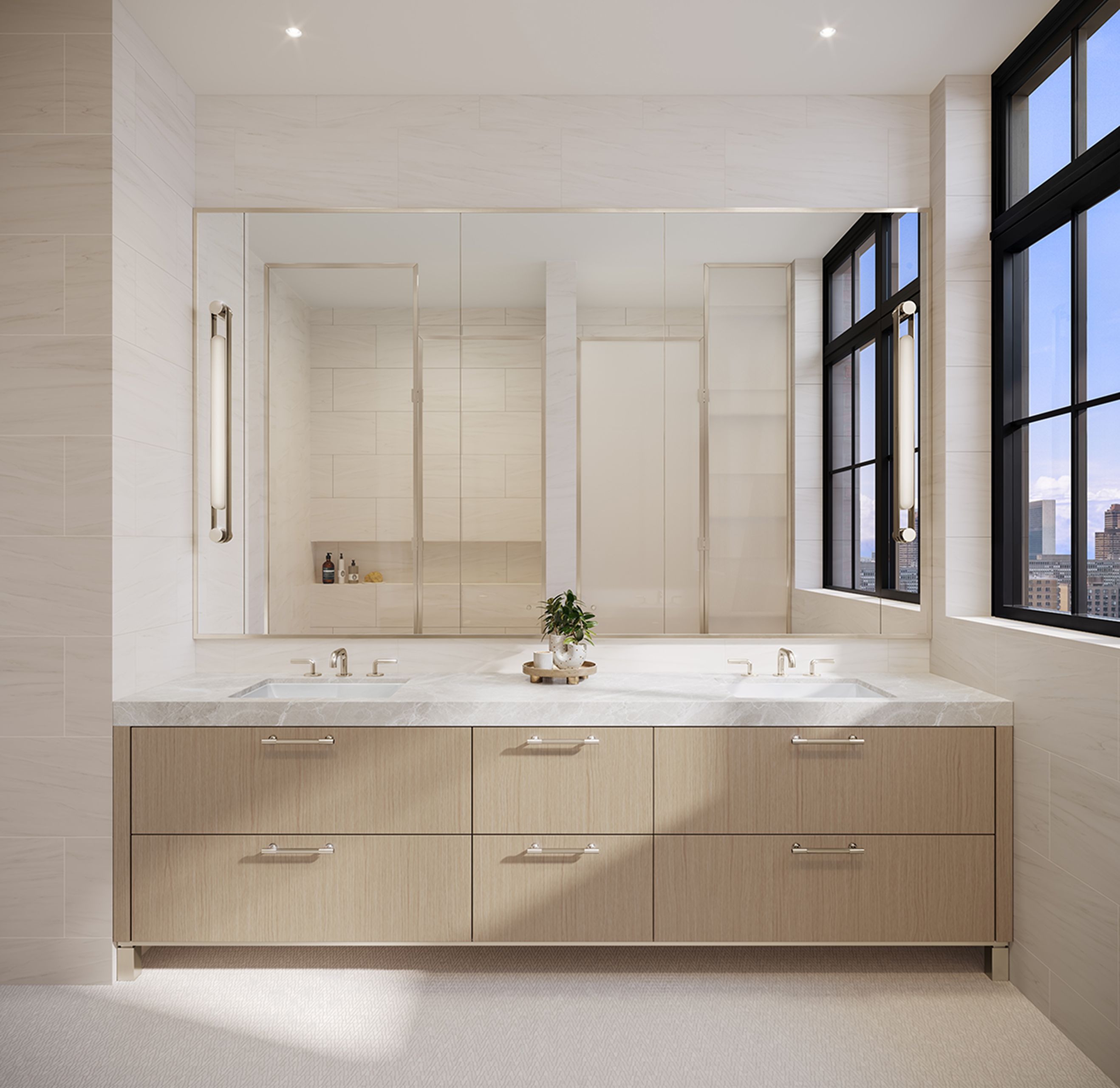 Luxurious bathroom with marble fixtures at The Willow new luxury homes for sale in Gramercy NYC.