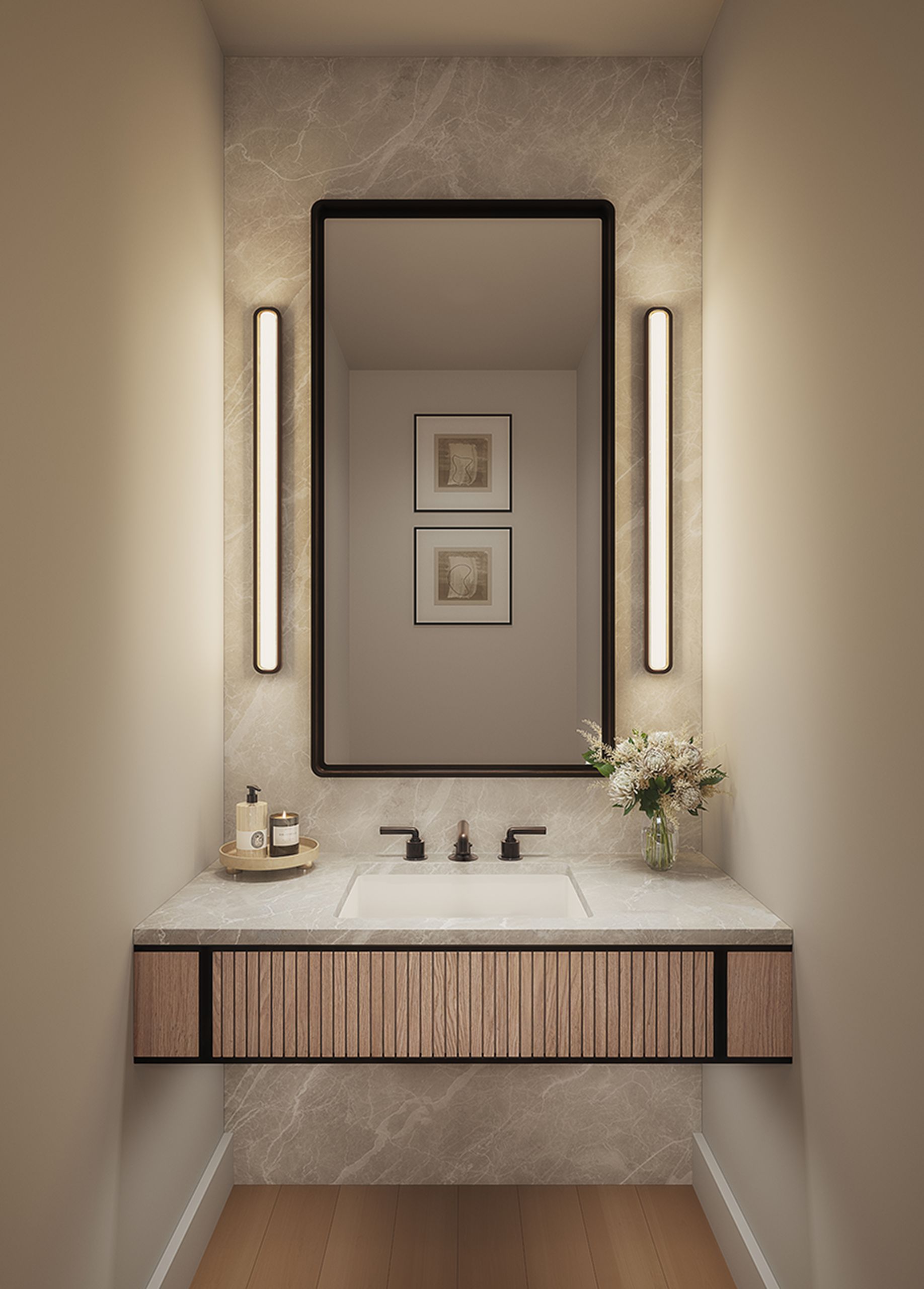 Marble bathroom fixture at a new home for sale at The Willow Residences at 201 East 23rd St in Gramercy NYC.