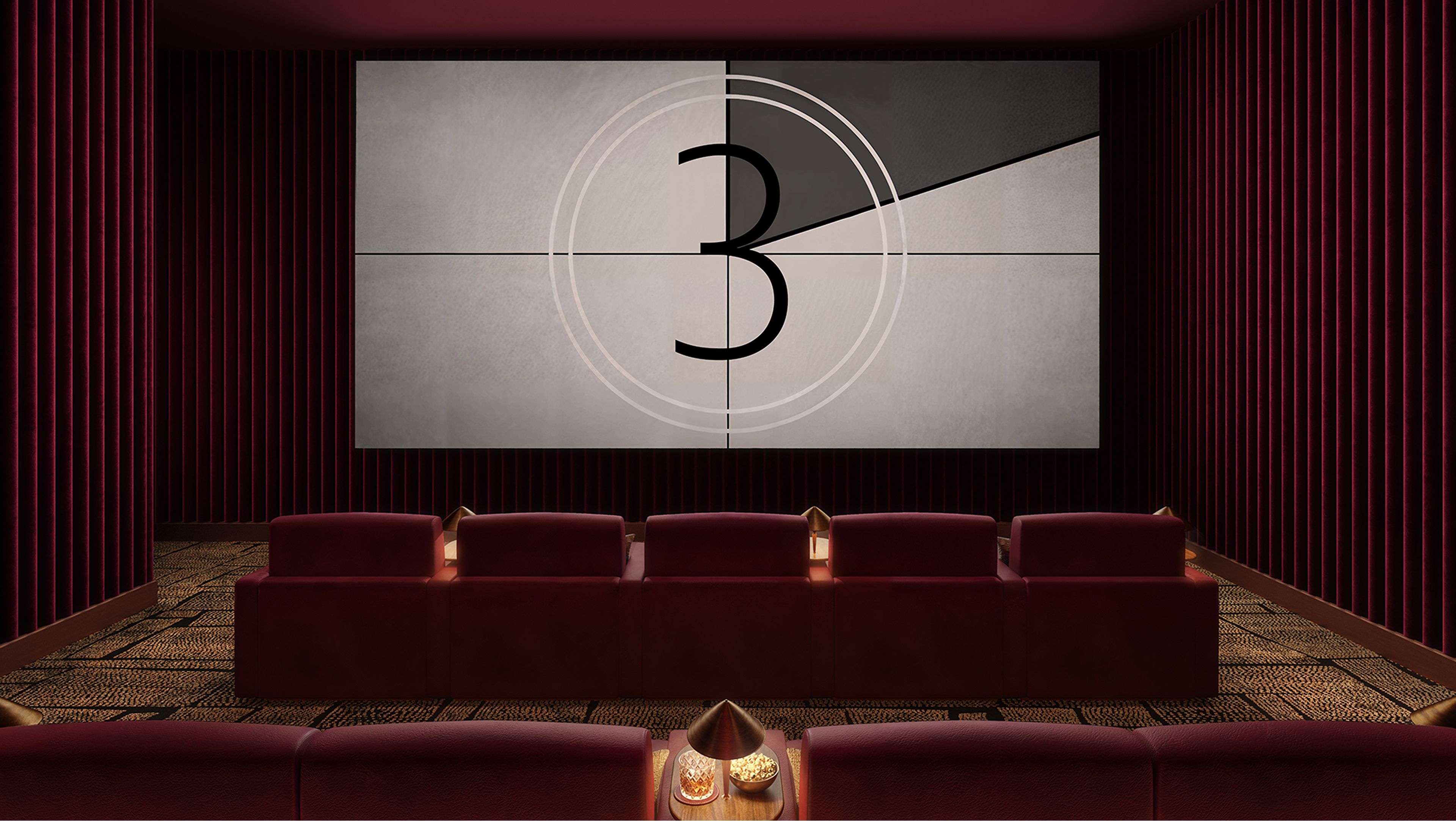 Cinema with cozy seating and large viewing screen at The Willow, new luxury residences for sale in Gramercy.